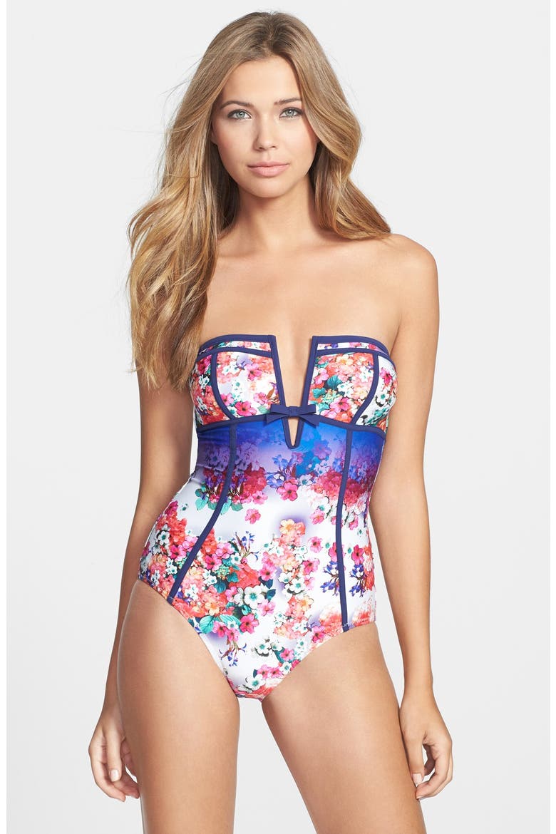 'Fleur de la Mer' Bandeau One-Piece Swimsuit, Main, color, MULTI