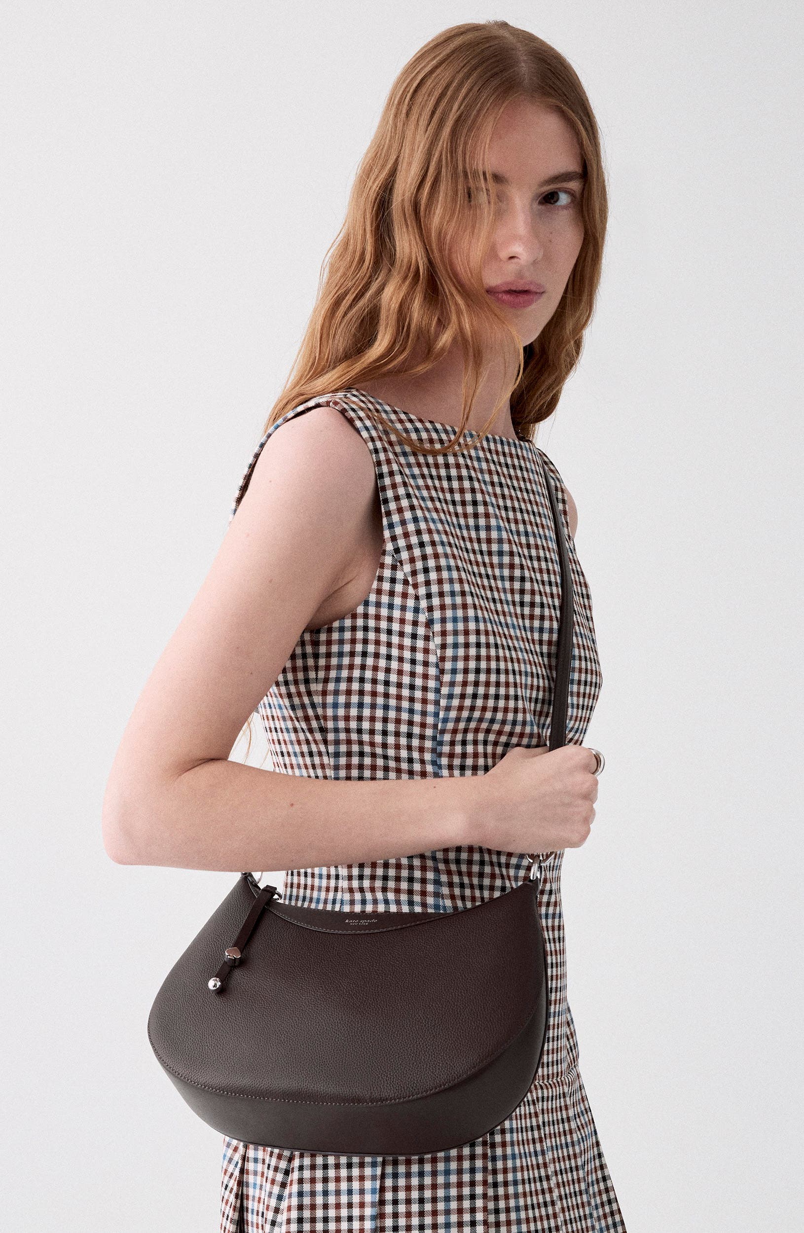 Liv Pebbled Leather Shoulder Bag, Alternate, color, HOT FUDGE