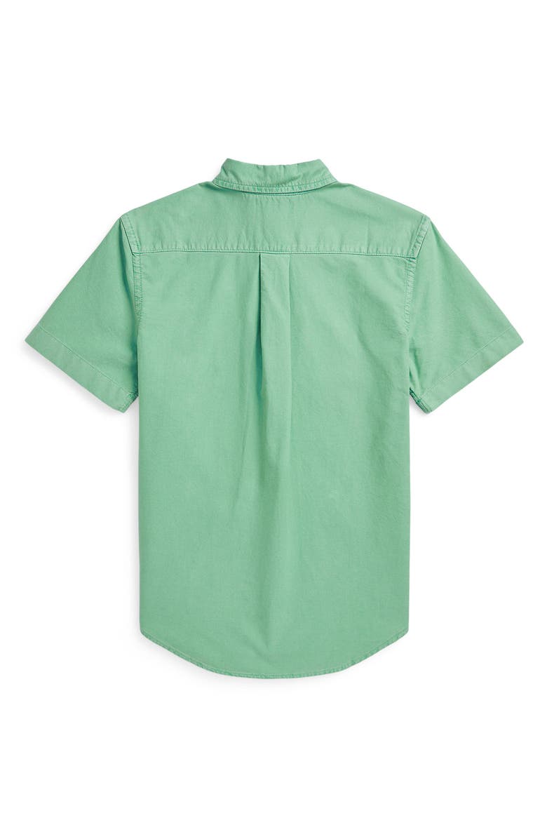 Polo Ralph Lauren Kids' Solid Green Short Sleeve Cotton Button-Down Oxford Shirt, Alternate, color, 