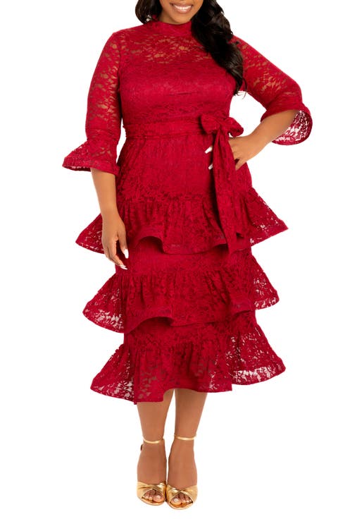 Tiered Lace Long Sleeve Maxi Dress (Plus)
