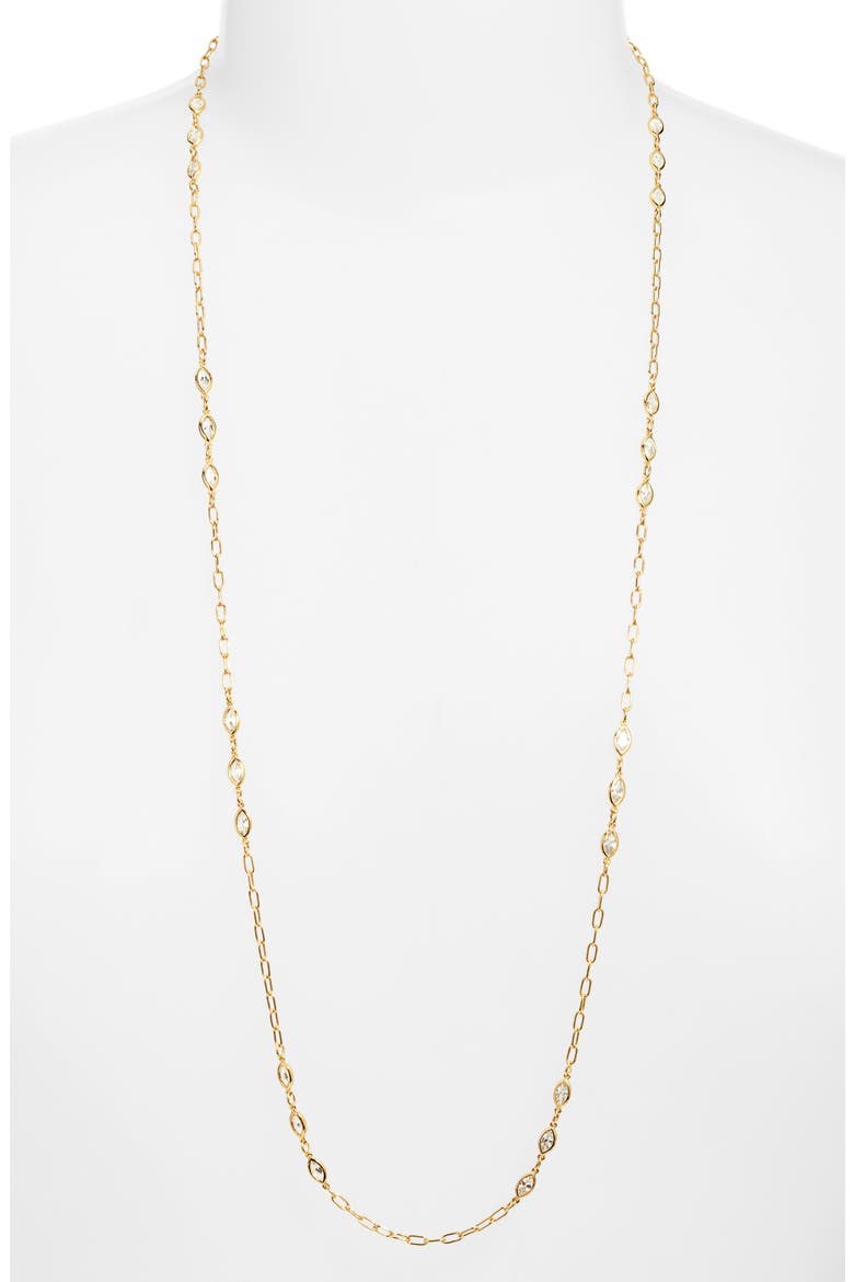 Bezel Cubic Zirconia Station Long Necklace, Alternate, color, CLEAR- GOLD