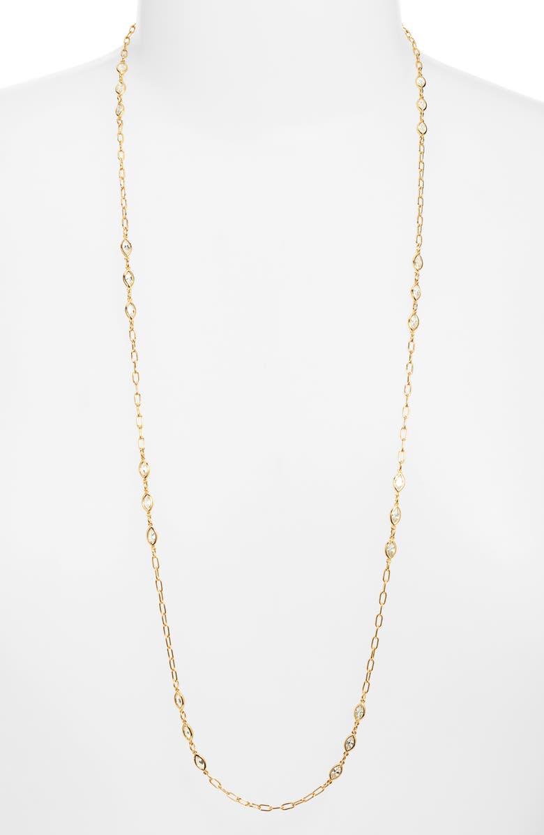Nordstrom Bezel Cubic Zirconia Station Long Necklace, Alternate, color, Clear- Gold