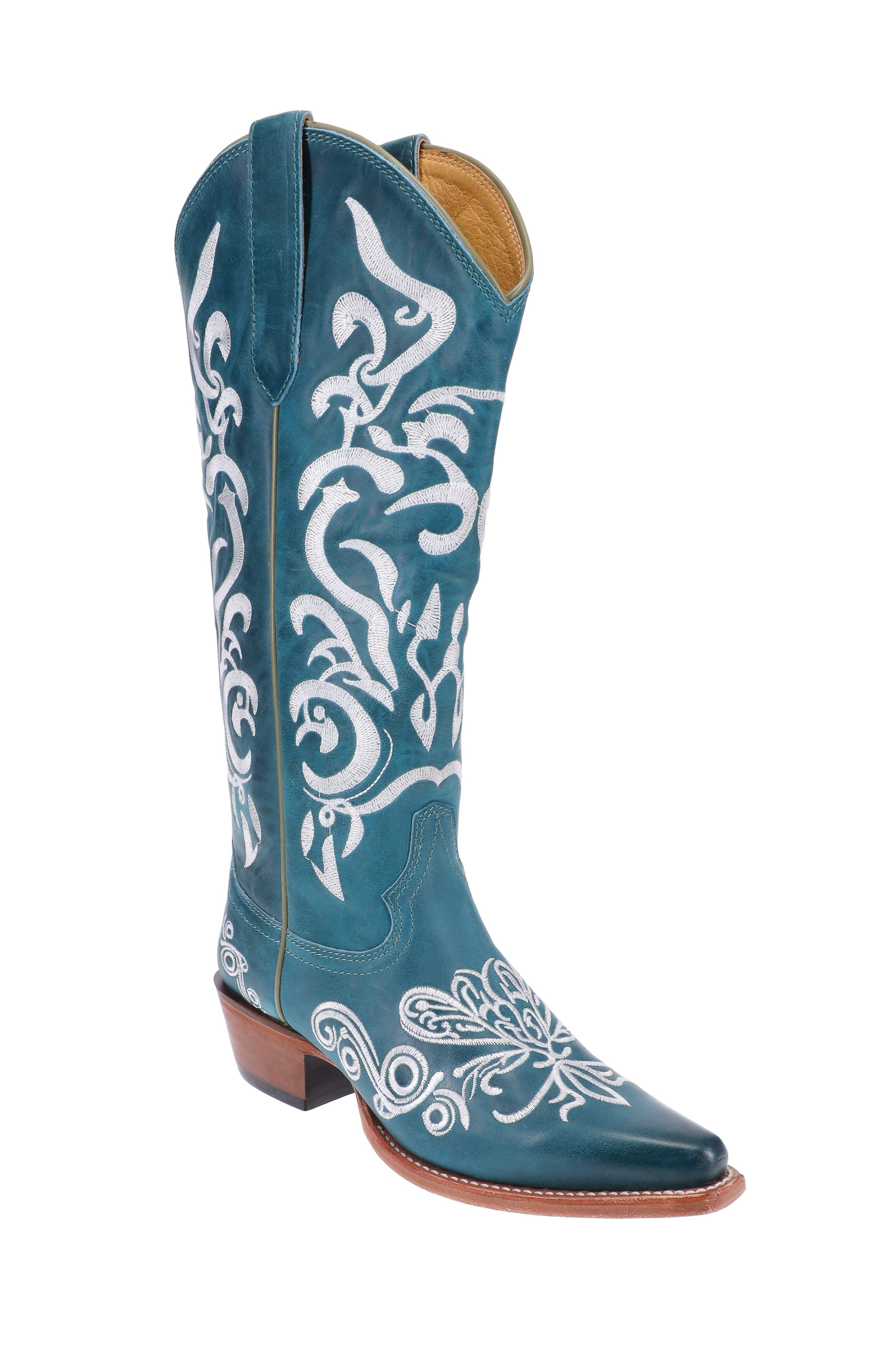 Malibu Beach Women's Premium Western Leather Boots Calypso, Alternate, color, Blue