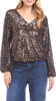 Karen Kane Sequin V-Neck Top
