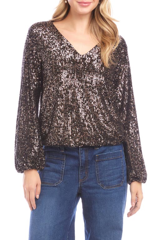 Karen Kane Sequin V-neck Top In Brown