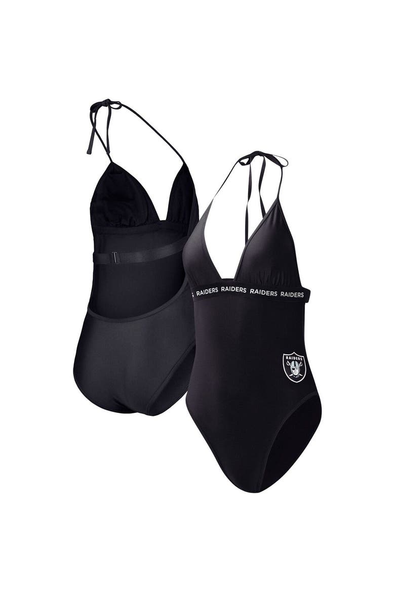 Women's G-III 4Her by Carl Banks Black Las Vegas Raiders Full Count One-Piece Swimsuit, Main, color, Black