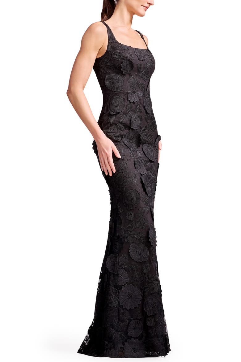 Lorena Floral Appliqué Mermaid Gown, Alternate, color, BLACK-MOCHA