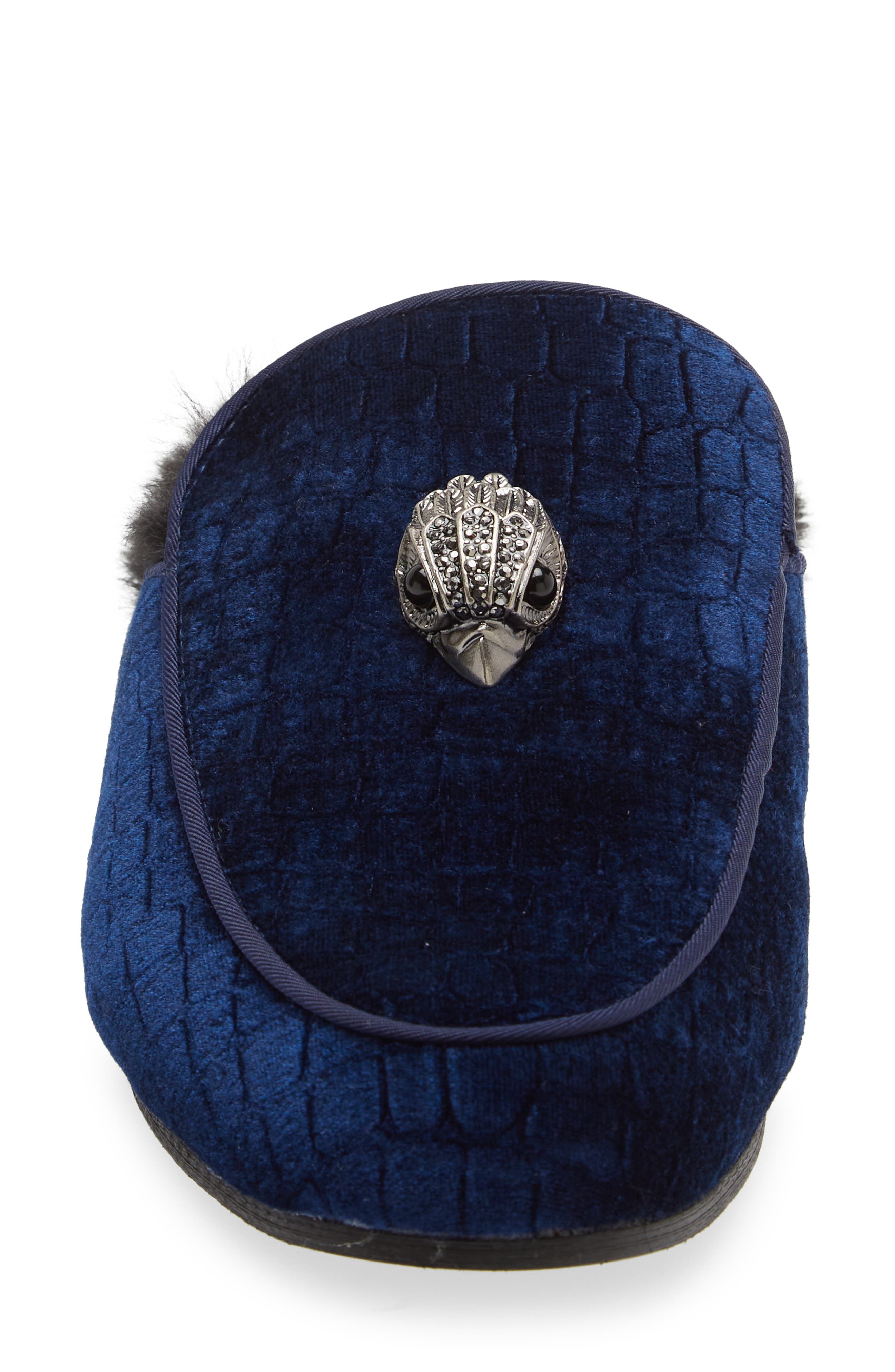 Kurt Geiger London Hugh Velvet & Faux Fur Loafer Mule, Alternate, color, Navy