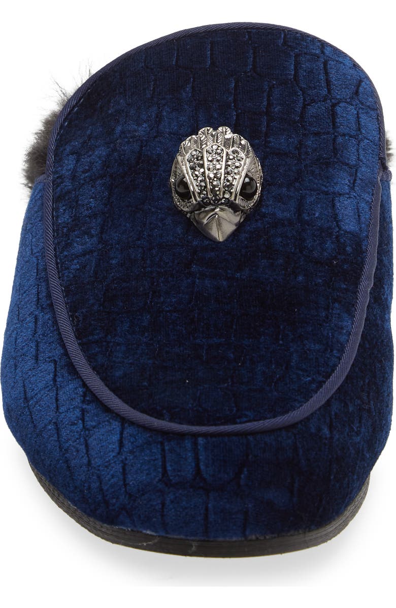 Kurt Geiger London Hugh Velvet & Faux Fur Loafer Mule, Alternate, color, Navy