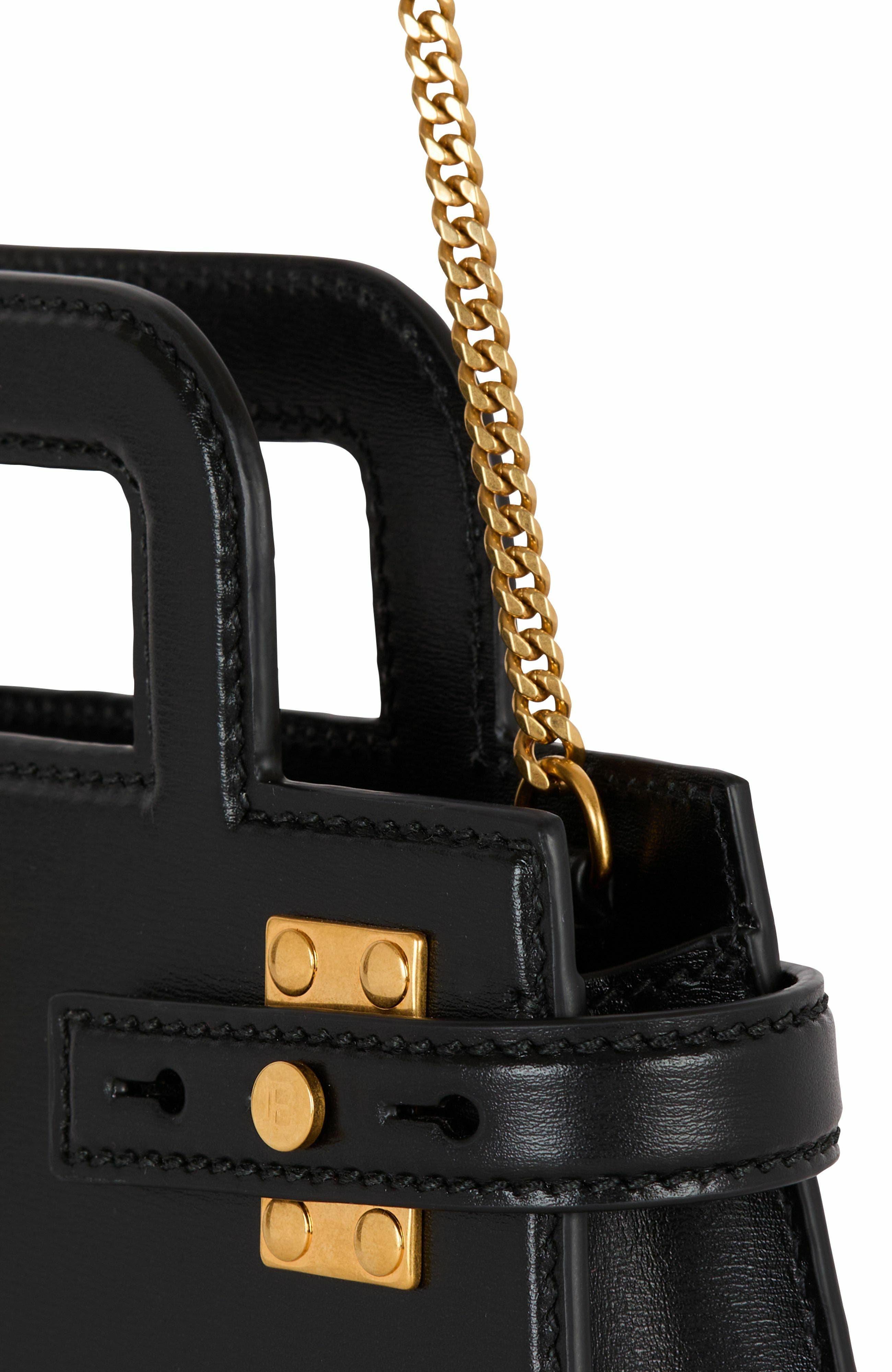 Balmain Small B-Buzz Top Handle Bag In Calfskin, Alternate, color, 