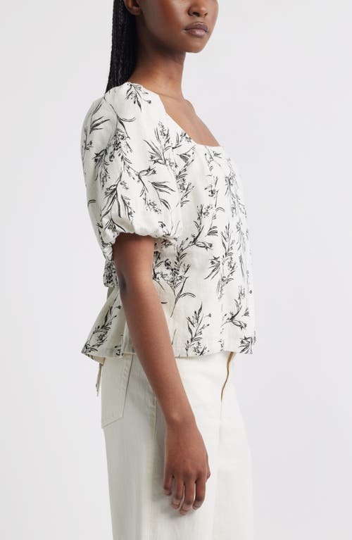TREASURE & BOND TREASURE & BOND TIE BACK PUFF SLEEVE LINEN BLEND TOP