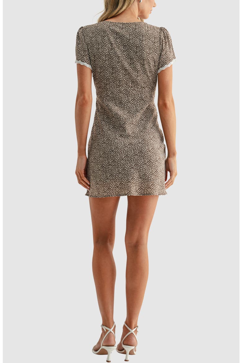 Lace Trim Minidress, Alternate, color, BROWN DITSY