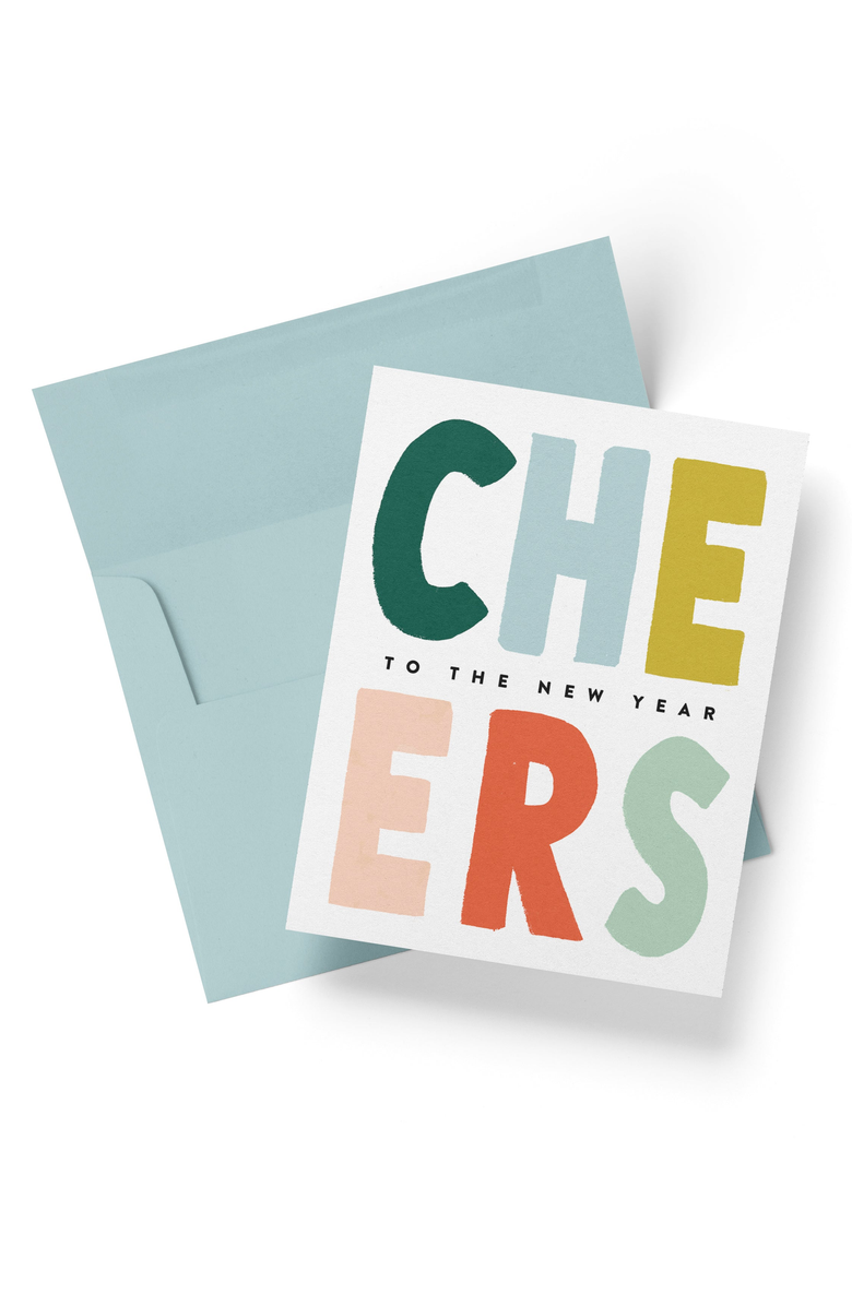 Joy Paper Co. Colorful CHEERS to the New Year Hand Lettered Cards Boxed Set of 8 Cards, Alternate, color, Colorful New Year Cards