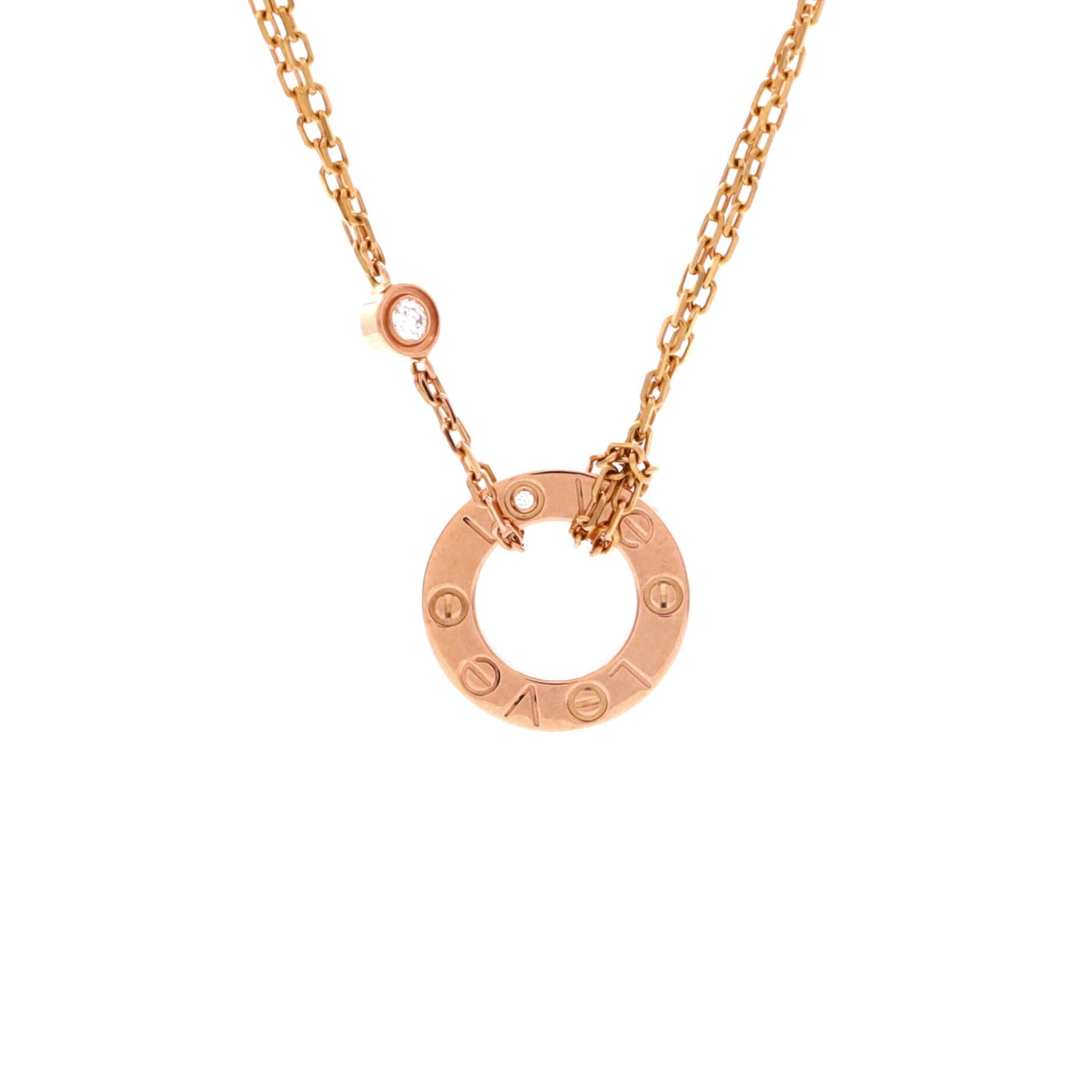 2 Diamonds Love Pendant Necklace 18K Rose Gold and Diamonds, Main, color, Metallic Gold