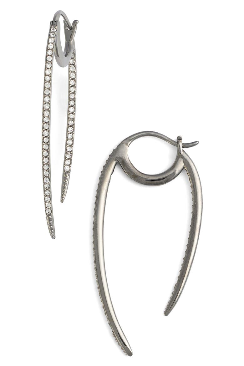'Crescent' Linear Hoop Earrings, Main, color, BLACK HEMATITE