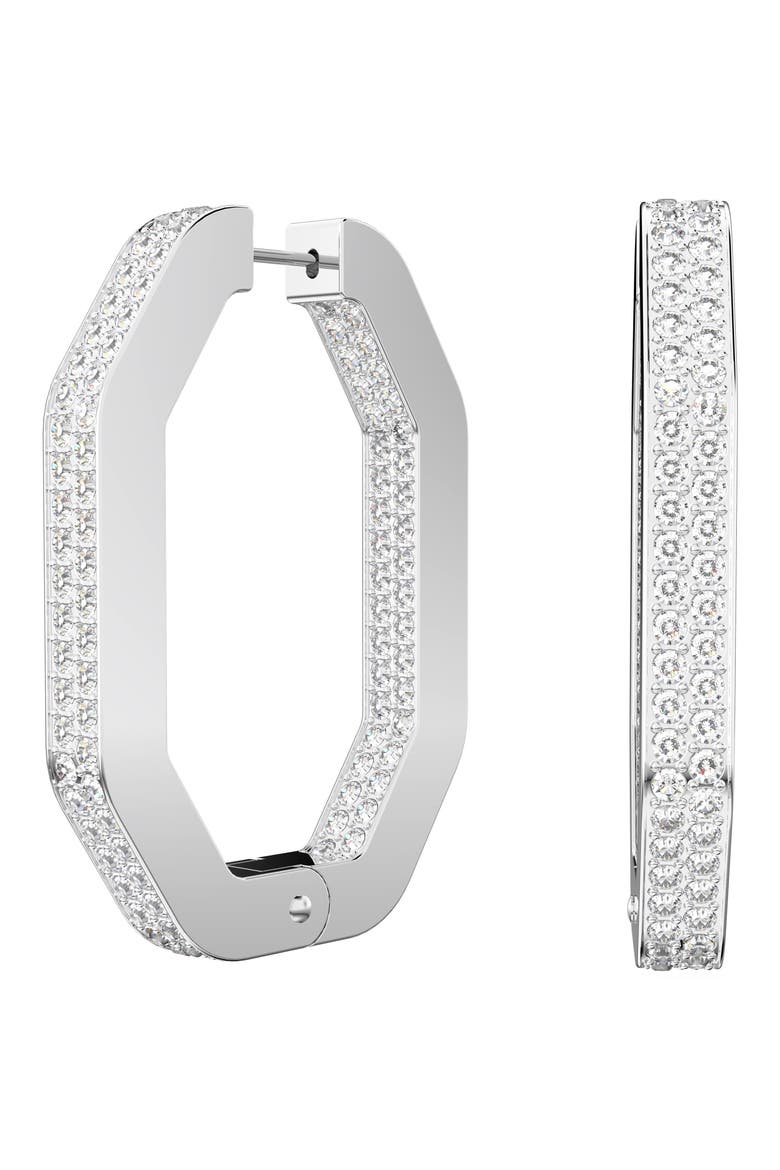 Dextera Large Pavé Hexagonal Hoop Earrings, Alternate, color, SILVER