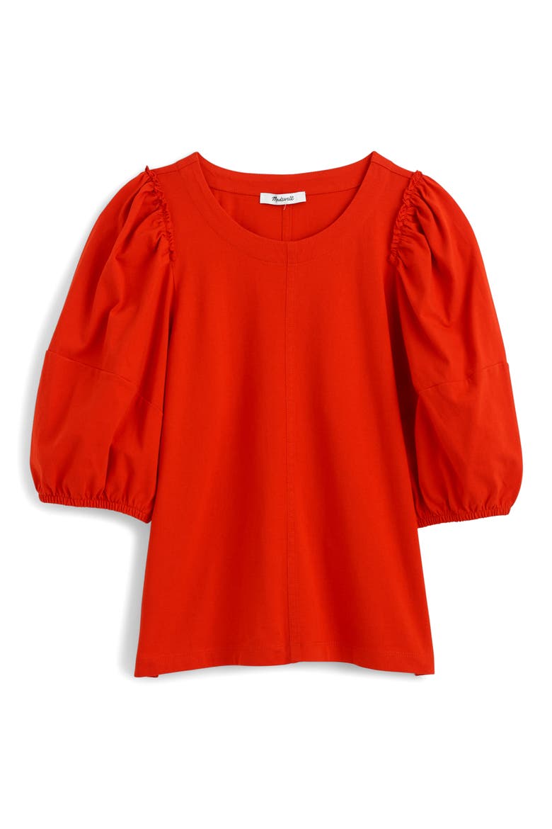 Puff Sleeve Cotton T-Shirt, Alternate, color, BRIGHT FLAME