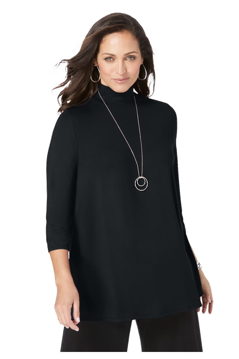 Mockneck Swing Tunic, Alternate, color, BLACK
