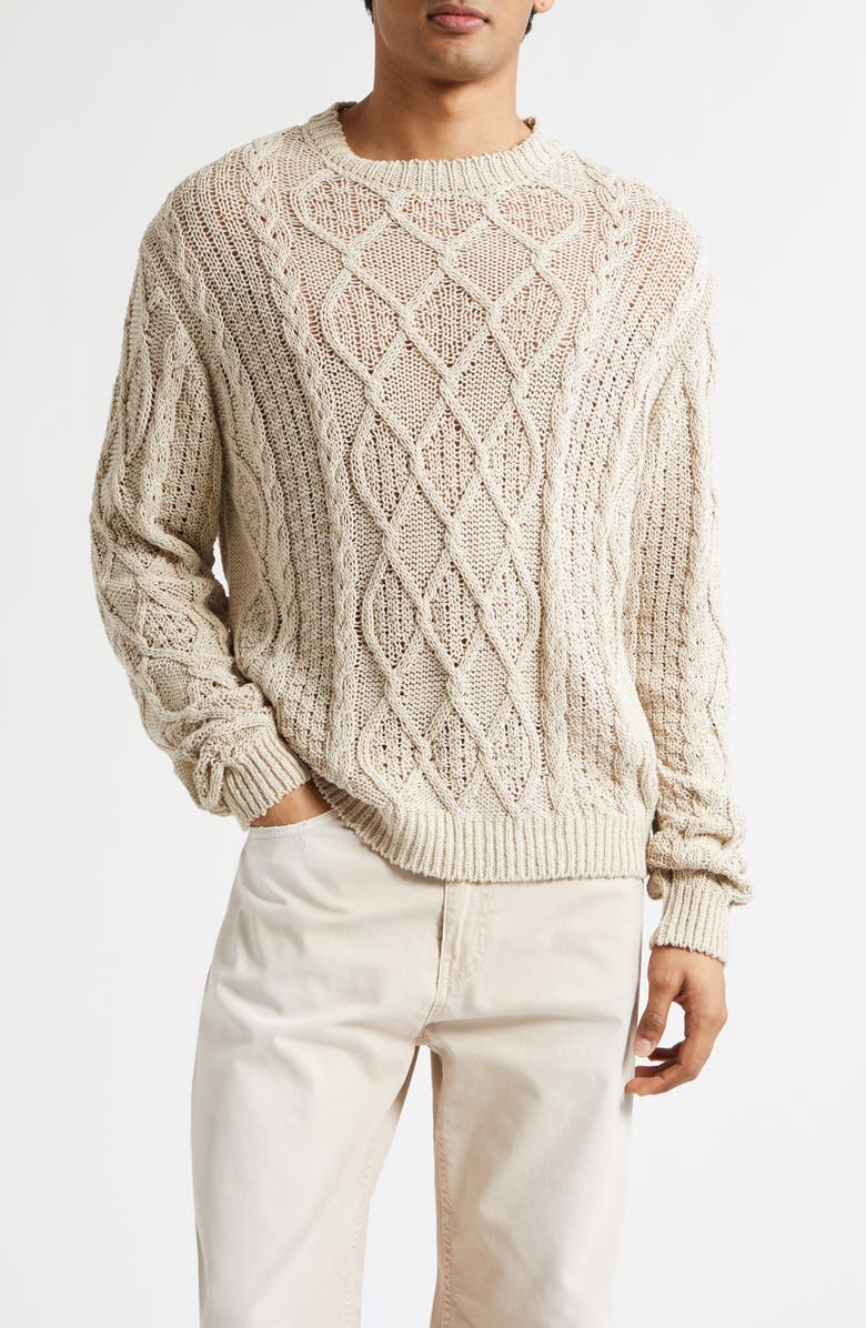 STOCKHOLM SURFBOARD CLUB Aran Cable Knit Cotton & Linen Sweater, Alternate, color, Beige