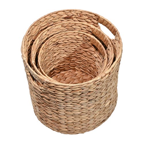 Happimess Avery Bohemian Cottage Handwoven Hyacinth Cylinder Nesting Baskets With Handles (set Of 3) In Natural
