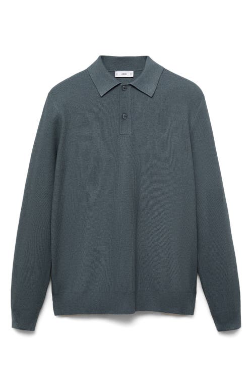Mango Long Sleeve Piqué Polo In Green