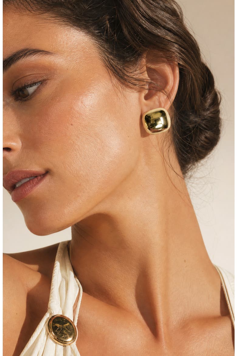Puffed Square Button Stud Earrings, Alternate, color, GOLD