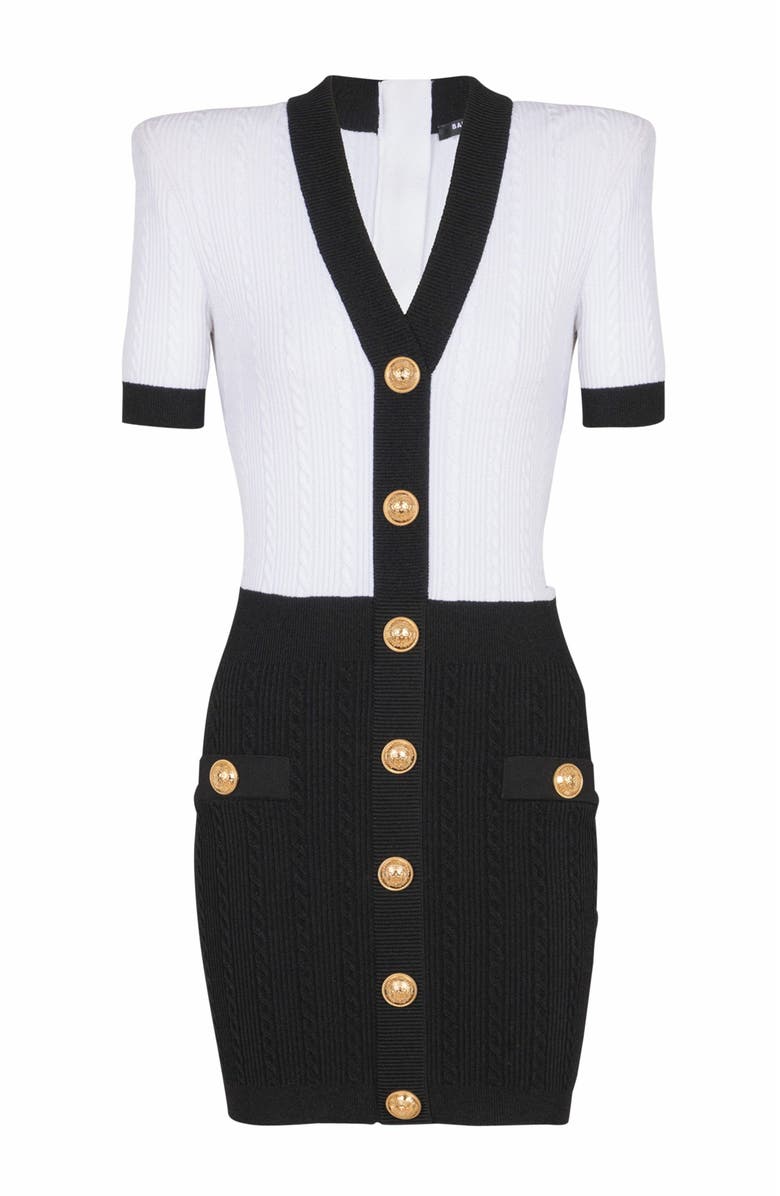 Balmain Two-Tone Cable-Knit Bodycon Dress, Alternate, color, 