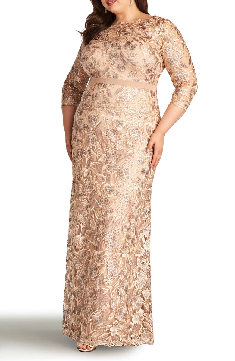 Tadashi Shoji Floral Embroidered Gown, Alternate, color, 