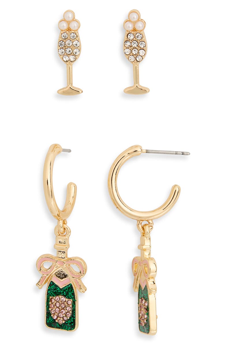BaubleBar Set of 2 Champagne Earrings Set, Main, color, Gold Multi