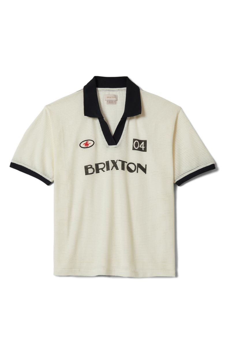 Brixton Varsity Johnny Collar Polo, Main, color, Off White/ Black