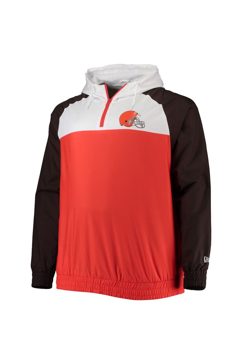 Men's New Era Orange/Brown Cleveland Browns Big & Tall League Raglan Quarter-Zip Hoodie, Alternate, color, Orange