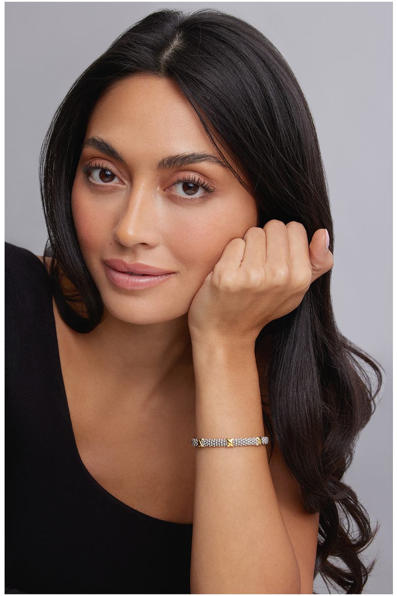 Three Station X Two-Tone Caviar Bracelet, Alternate, color, SILVER/ GOLD