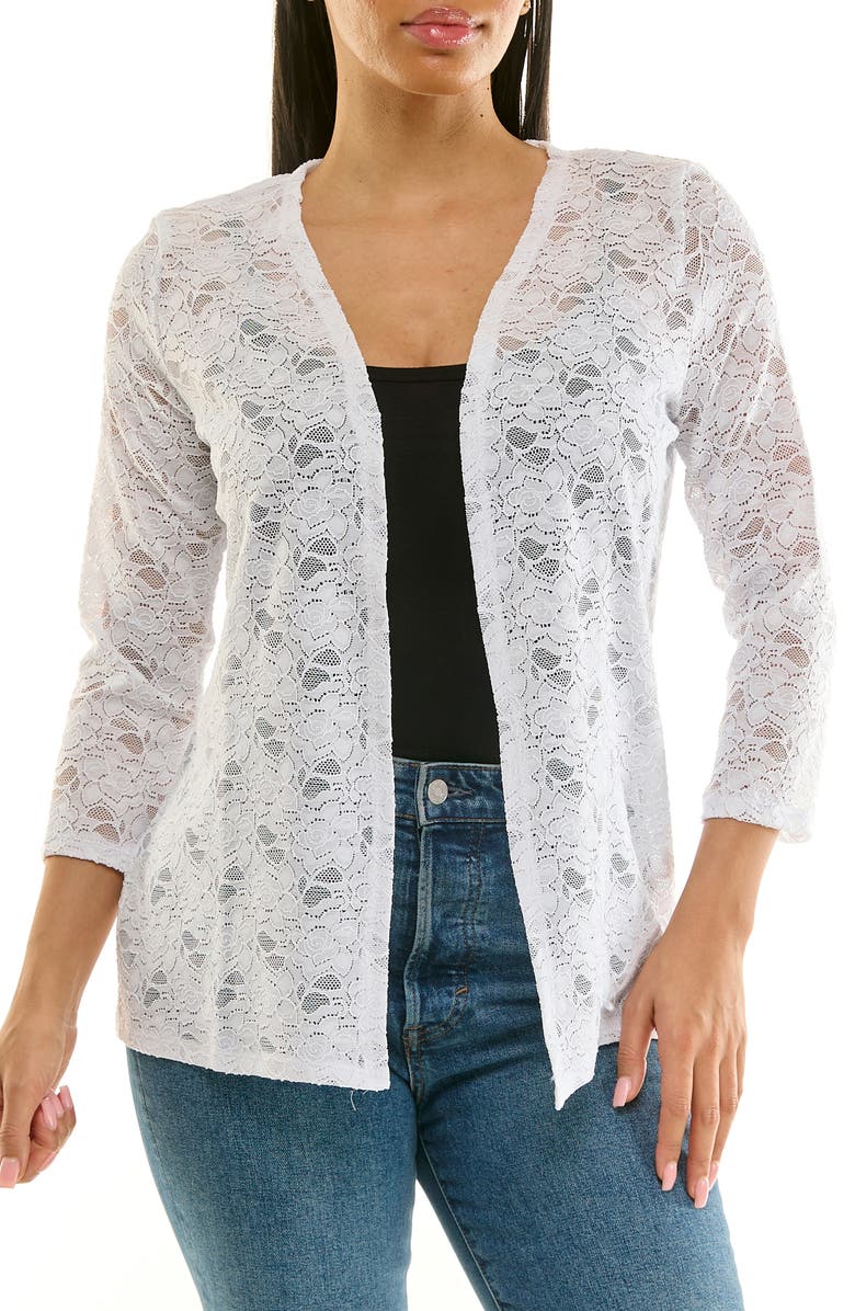 Nina Leonard Lace Cardigan, Main, color, White