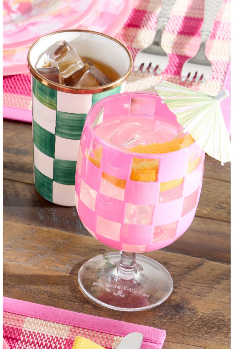 Set of 4 Pink Check Acrylic Water Goblets, Alternate, color, PINK
