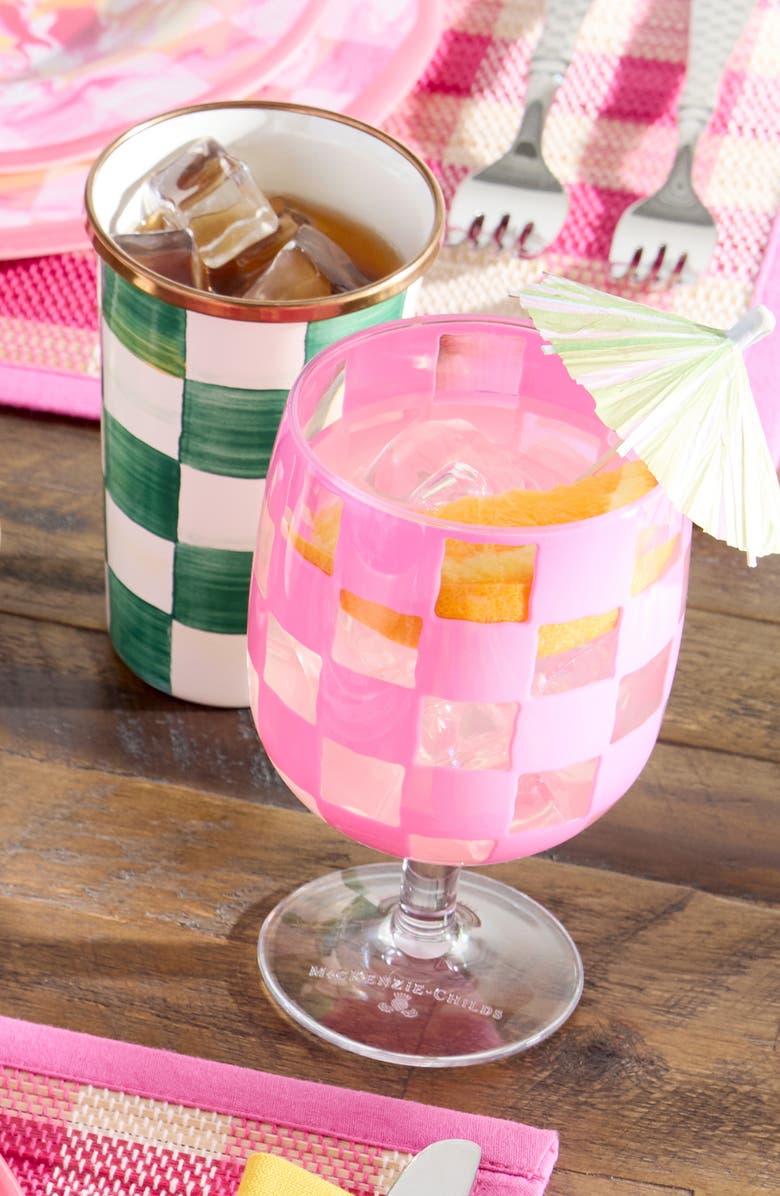 MACKENZIE CHILDS Set of 4 Pink Check Acrylic Water Goblets, Alternate, color, Pink