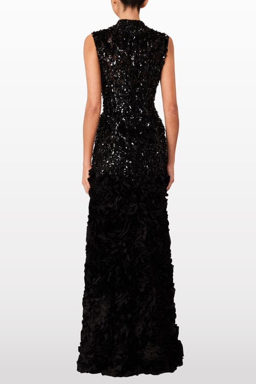 Jenny Packham Julianne Sequin-embellishment Ruffle Maxi Dress In Black