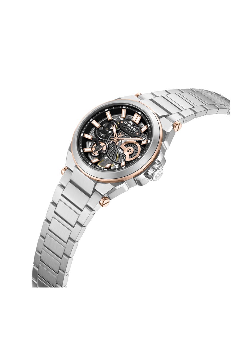 Skeleton Black Automatic Bracelet Watch, 42mm, Alternate, color, SILVER