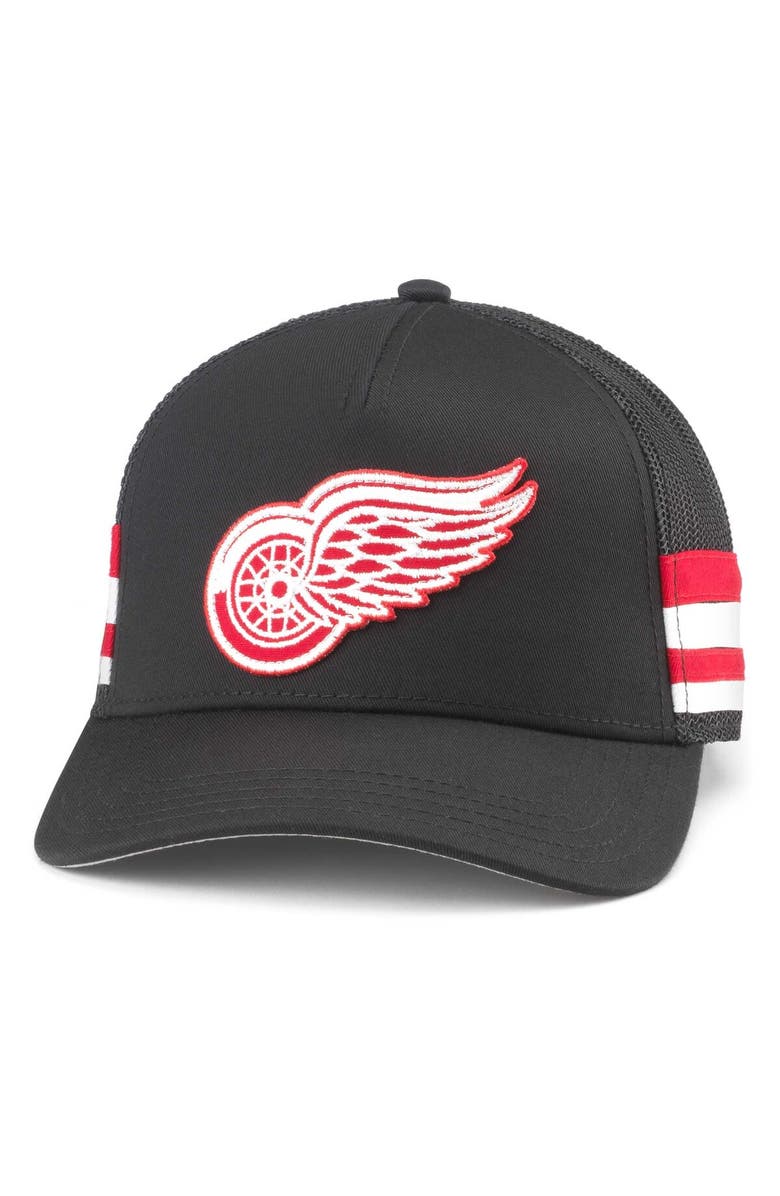 American Needle Men's American Needle Black Detroit Red Wings HotFoot Stripes Trucker Adjustable Hat, Main, color, 