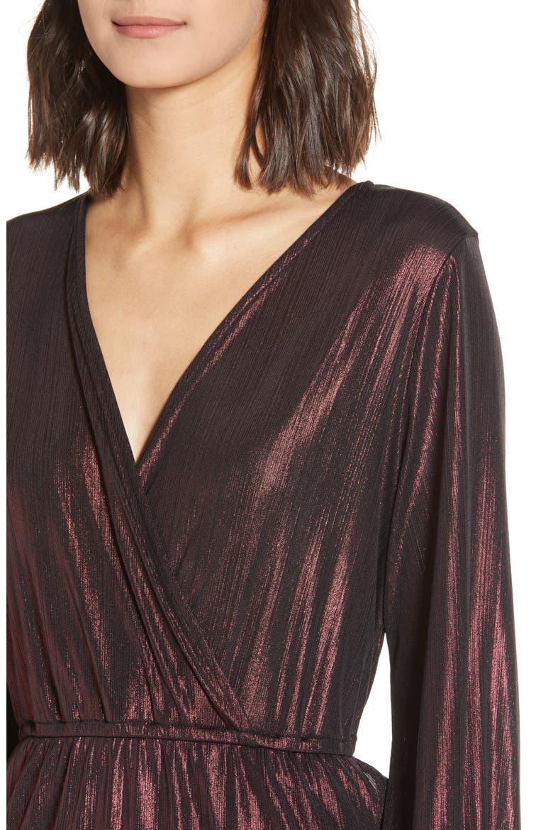 Long Sleeve Deep V-Neck Midi Dress, Alternate, color, ROSE GOLD
