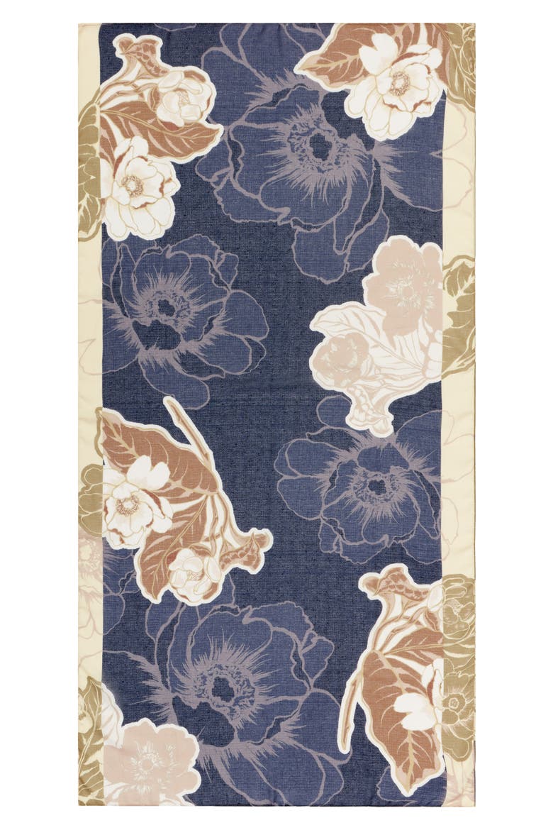 Print Scarf, Alternate, color, BLUE/GREY COLLAGE FLORAL