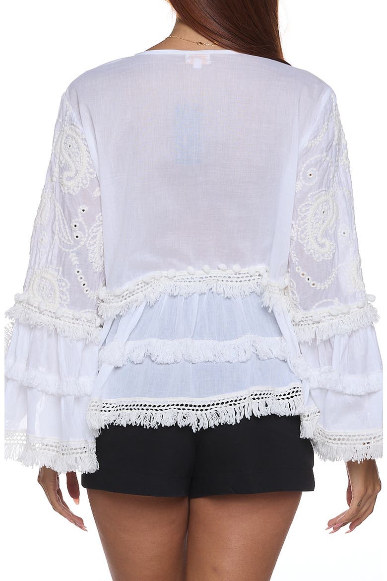 Ruffle Sleeve Cover-Up Top, Alternate, color, WHITE