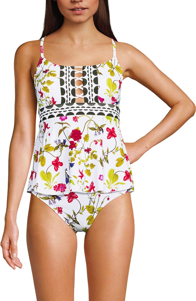 Lands' End Lace-up Flutter Tankini Swimsuit Top, Alternate, color, 