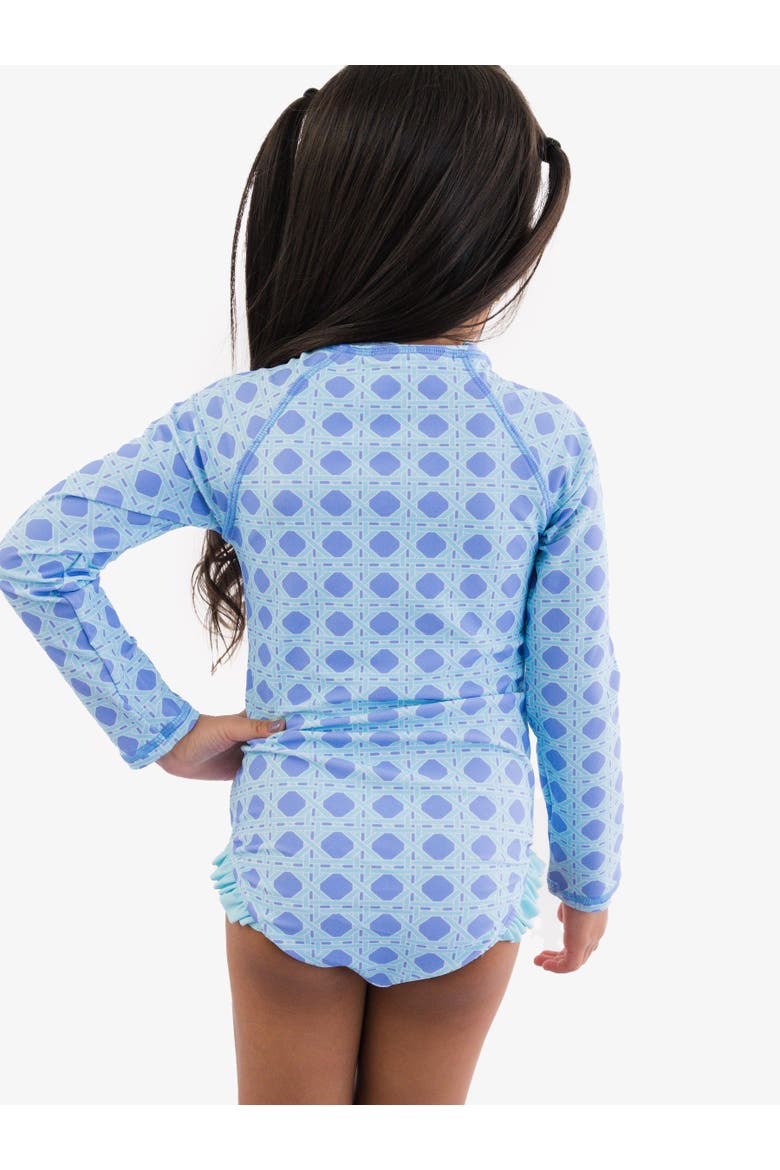 Girls UPF50+ Sun Protection Long Sleeve Rash Guard One Piece, Alternate, color, Periwinkle Blue Coastal Cane