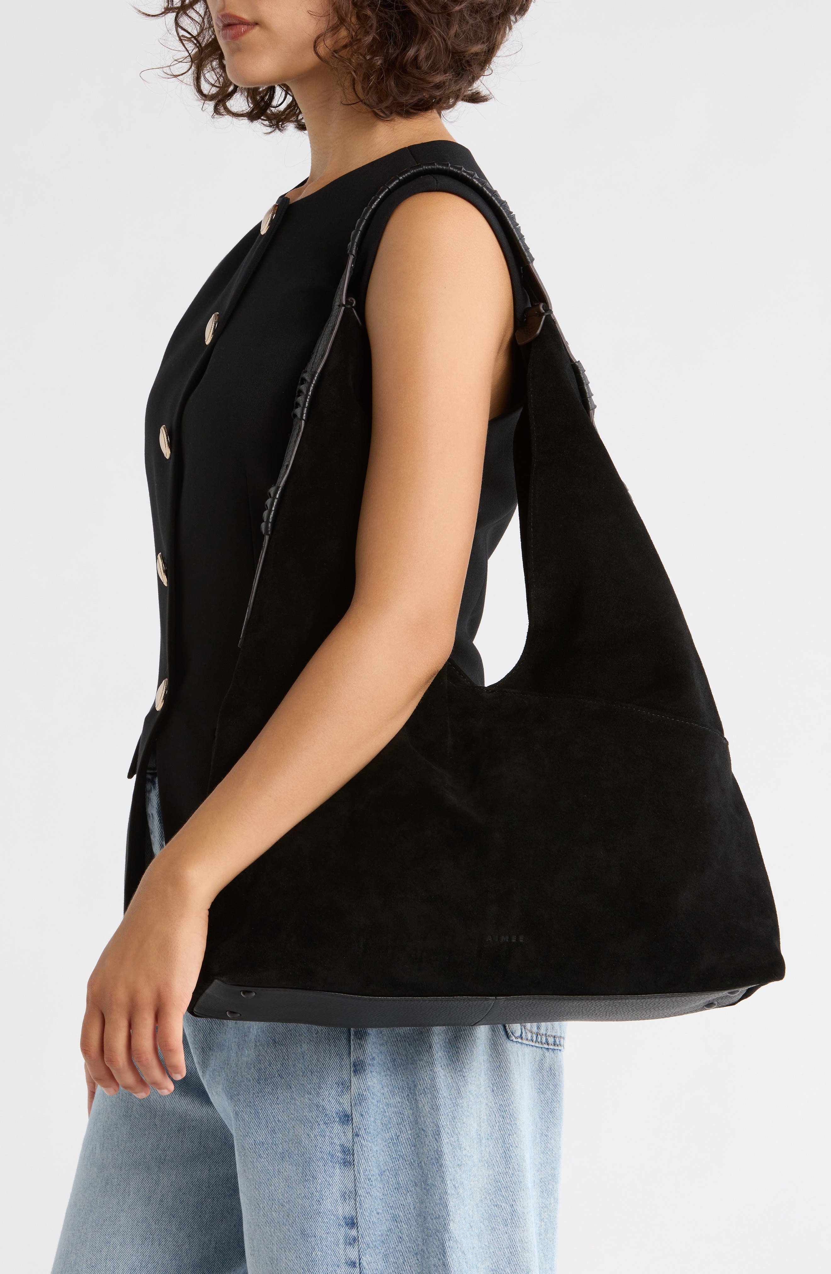 AIMEE Stardust Leather Hobo Bag, Alternate, color, Black Suede