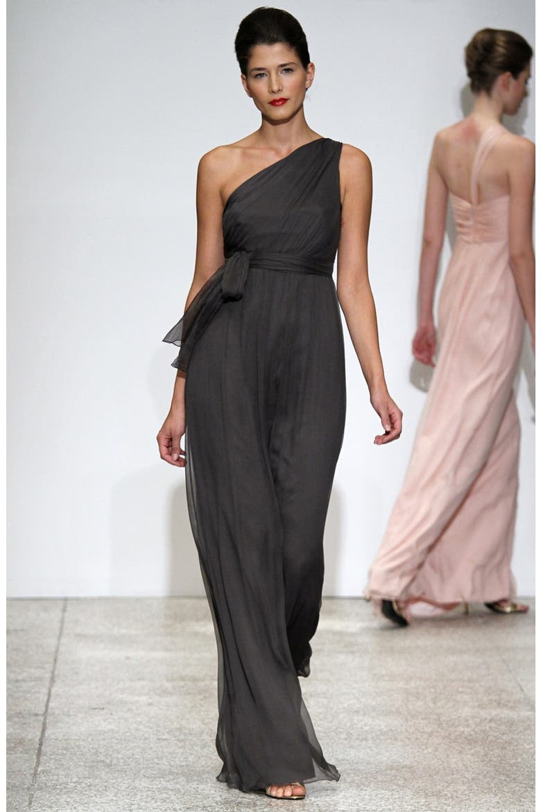 One Shoulder Chiffon Gown, Alternate, color, CHARCOAL
