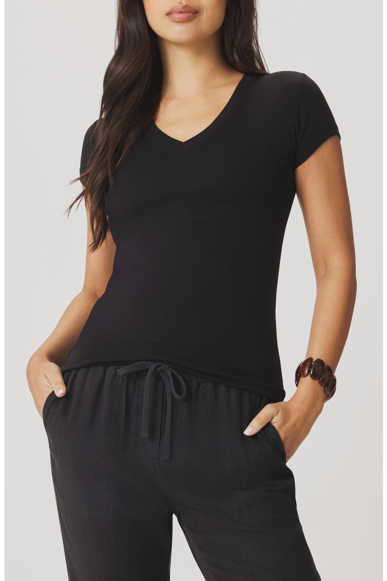 Josie Stretch V-Neck T-Shirt, Main, color, BLACK