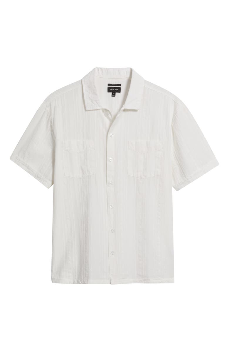 Brixton The Vintage Embroidered Stripe Short Sleeve Cotton Button-Up Shirt, Alternate, color, Off White Jacquard Stripe