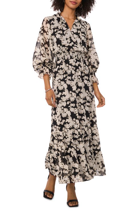Bead Detail Floral Long Sleeve Maxi Dress