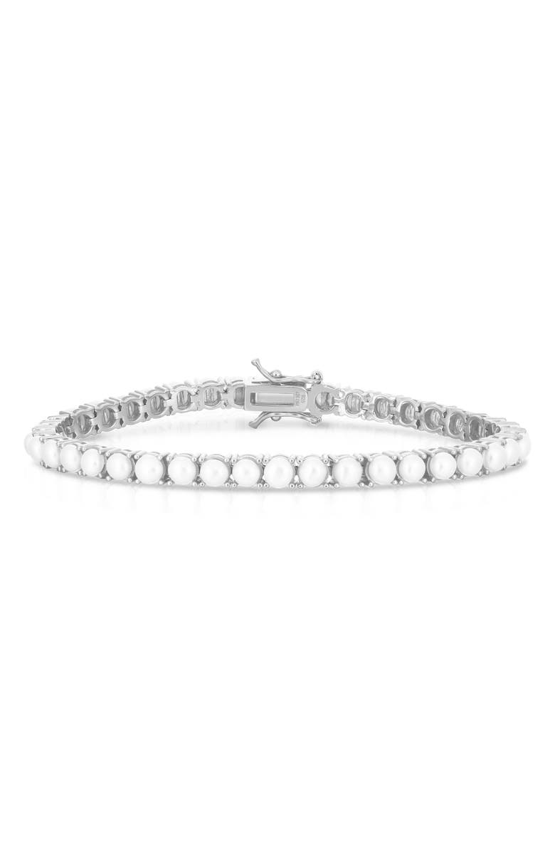 CHLOE AND MADISON Faux Pearl Tennis Bracelet, Main, color, Silver
