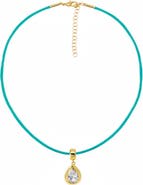 BY ADINA EDEN Colored CZ Pear Bezel Pendant & Rope Chain Choker Necklace